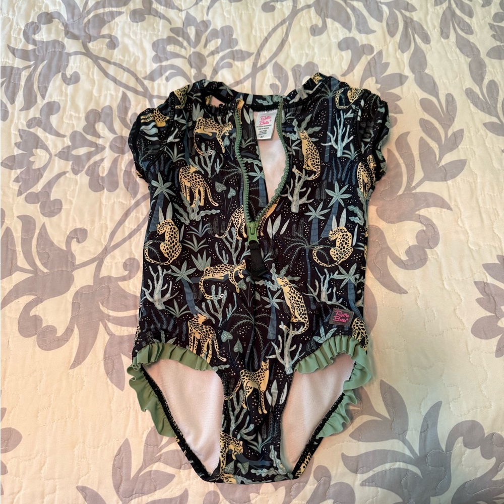 Ruffle Butts Black and Green Jungle Print Bodysuit
